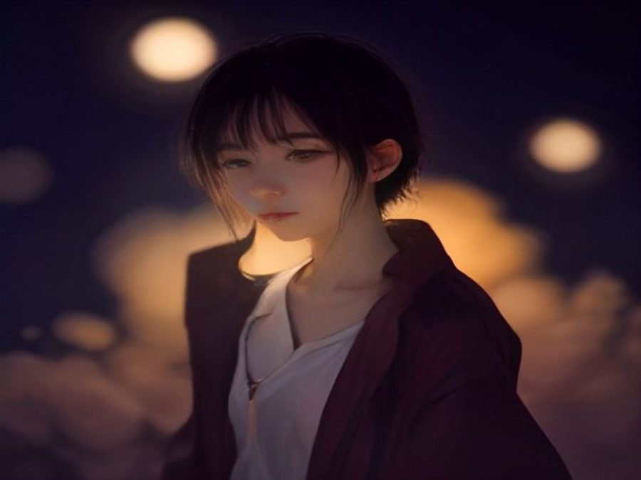 夜晚的编辑部一角，桌上摊开几本厚重的起点中文网小说样书，屏幕亮着写作后台，氛围安静而专注